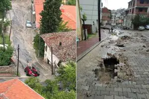 Demirci ilçesinde öğle saatlerinden itibaren etkili olan sağanak, günlük yaşamı olumsuz