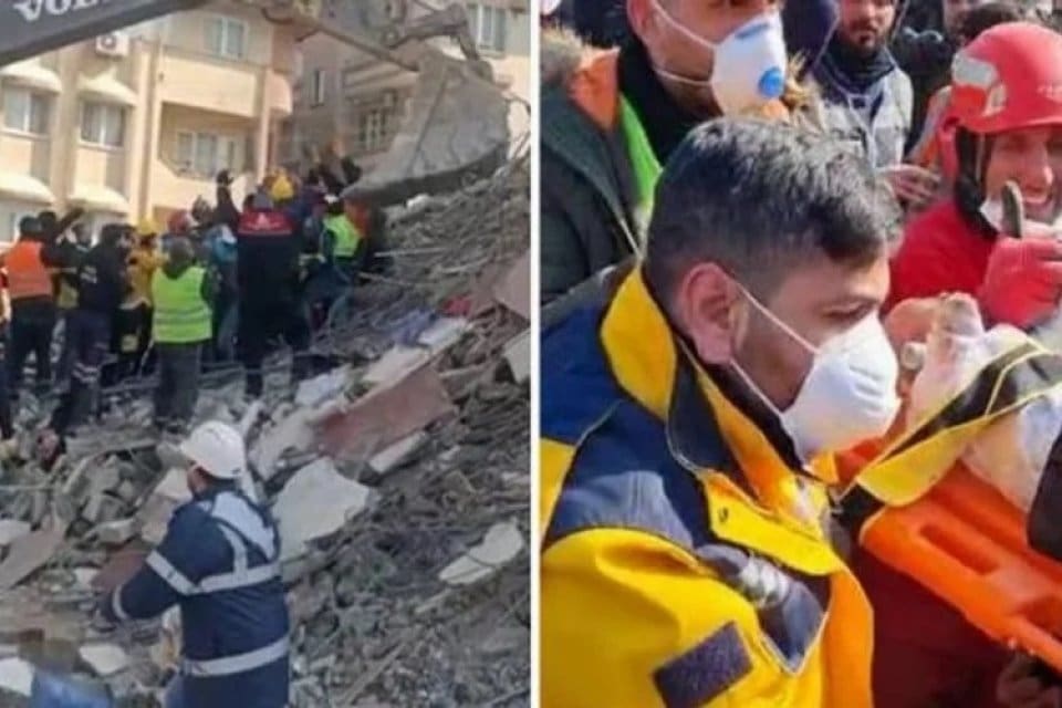 Hatay'ın Antakya il&ccedil;esinde depremde yıkılan binanın enkazında yapılan aramada, 128