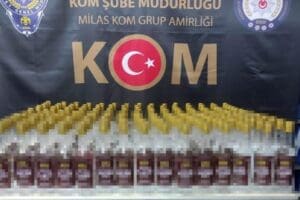 Muğla'nın Milas il&ccedil;esinde, polis ekiplerince durdurulan otomobilde&nbsp;228 şişe sahte rakı
