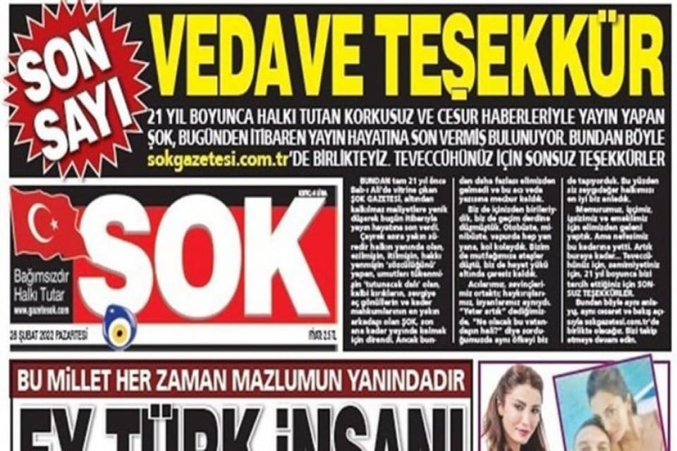 Yaklaşık 21 yıl &ouml;nce Bab-ı Ali'de vitrine &ccedil;ıkan ŞOK gazetesi,