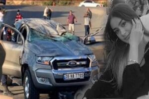 İzmir'in Karaburun il&ccedil;esinde bir evin bah&ccedil;e kapısına &ccedil;arparak takla atan