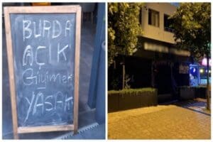 Kocaeli&rsquo;nin Başiskele il&ccedil;esinde girişinde 'Burada a&ccedil;ık giyinmek yasak&rsquo; yazısı bulunan