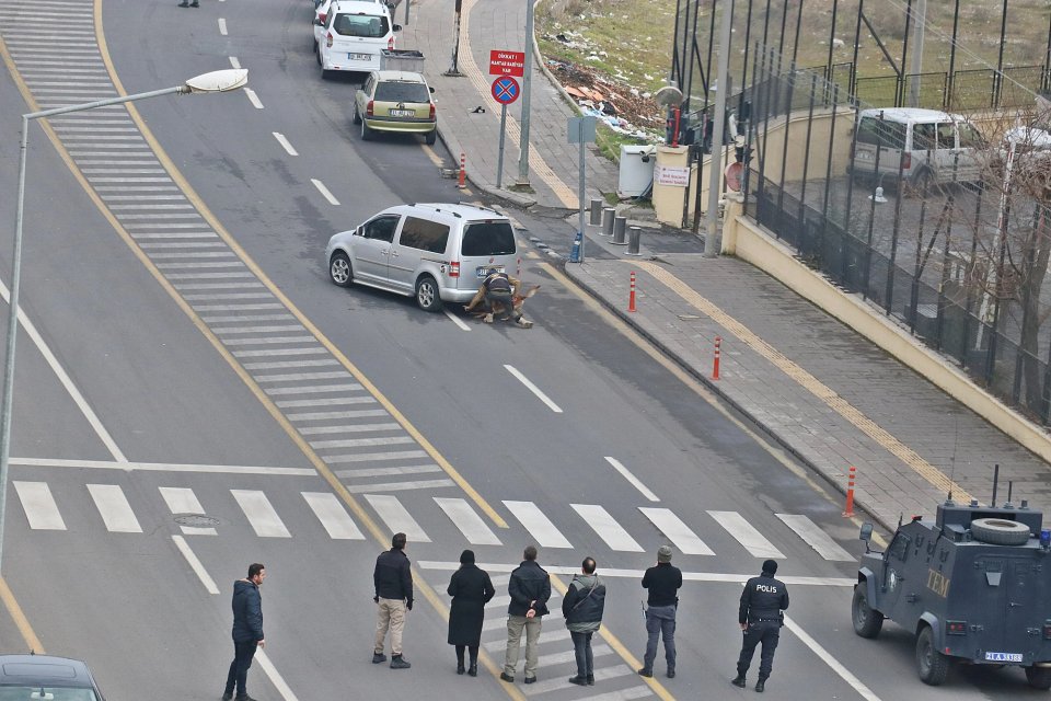 Diyarbakır Adliyesi&rsquo;nin arka giriş kapısına yakın mesafede yol ortasında duran