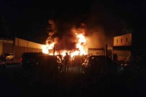 İZMİR'in Gaziemir il&ccedil;esinde otluk alanda &ccedil;ıkan yangın bir oto galerinin