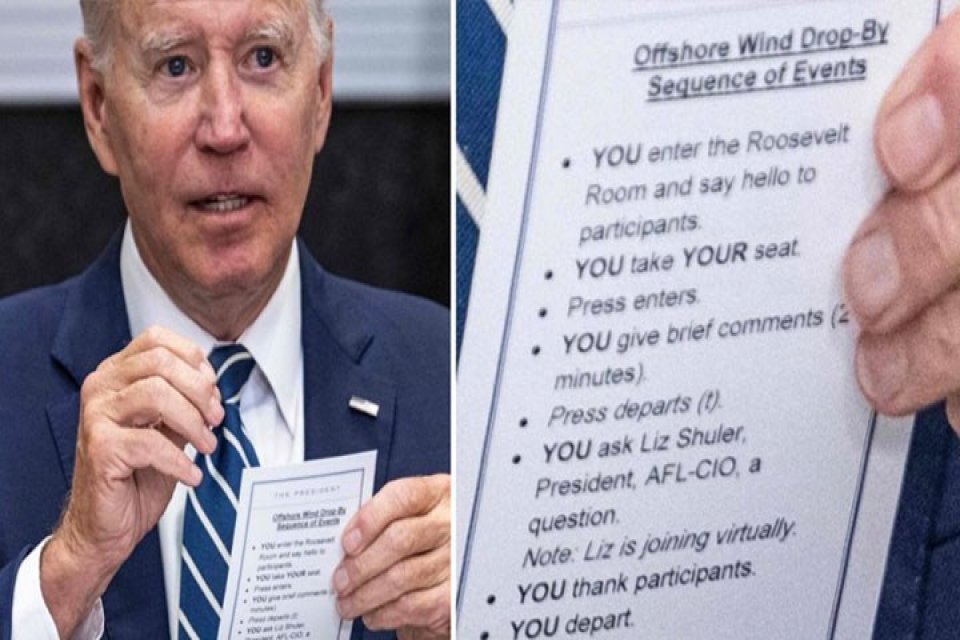 Biden'ın toplantıda "Merhaba de", "Teşekk&uuml;r et" gibi talimatlar i&ccedil;eren not
