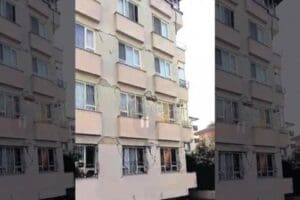 Hatay&rsquo;ın Defne il&ccedil;esinde oturduğu bina depremde hasar g&ouml;ren G&uuml;lay M&uuml;barek&rsquo;in