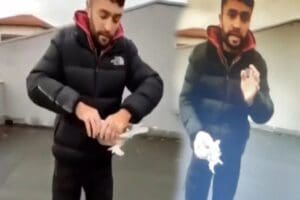Ankara&rsquo;da, g&uuml;vercinin başını kopararak yere fırlattığı g&ouml;r&uuml;nt&uuml;leri sosyal medya hesabından