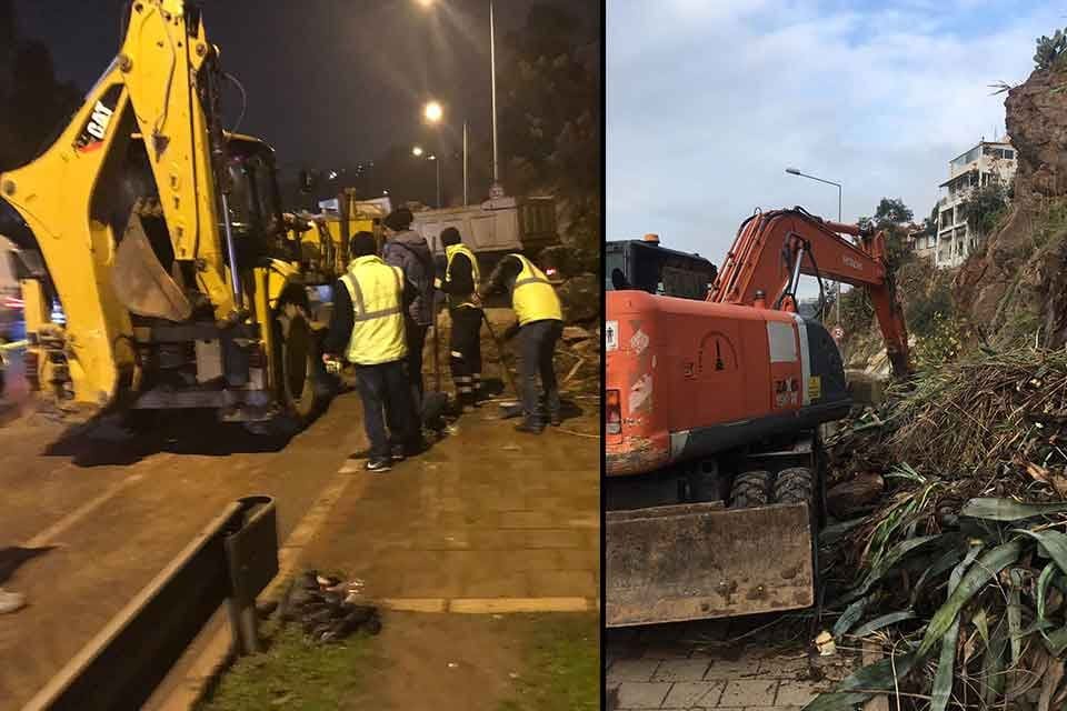 İzmir B&uuml;y&uuml;kşehir Belediyesi, Altınyol Turan b&ouml;lgesinde yağışın etkisiyle d&uuml;n akşam