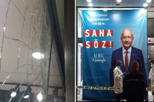 Millet İttifakı'nın Beyoğlu Se&ccedil;im Koordinasyon Merkezi'ne d&uuml;n gece taşlı saldırı