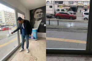 Cumhuriyet Halk Partisi (CHP) Konak il&ccedil;e Se&ccedil;im B&uuml;rosu'na sabahsaatlerinde taşlı