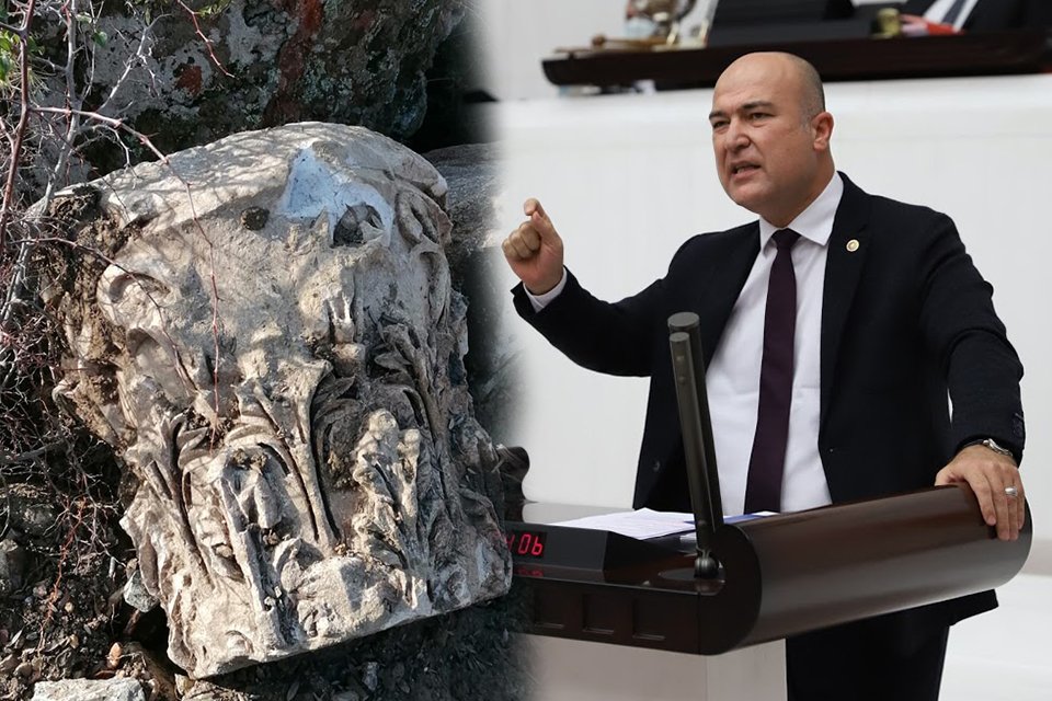 İzmir Bayraklı Şehir Hastanesi inşaatında bulunduğu düşünülen tarihi bir sütun