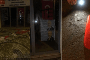CHP'nin Ataşehir'deki Se&ccedil;im İrtibat B&uuml;rosu'nda 19 Nisan tarihinde flamaları kesen,
