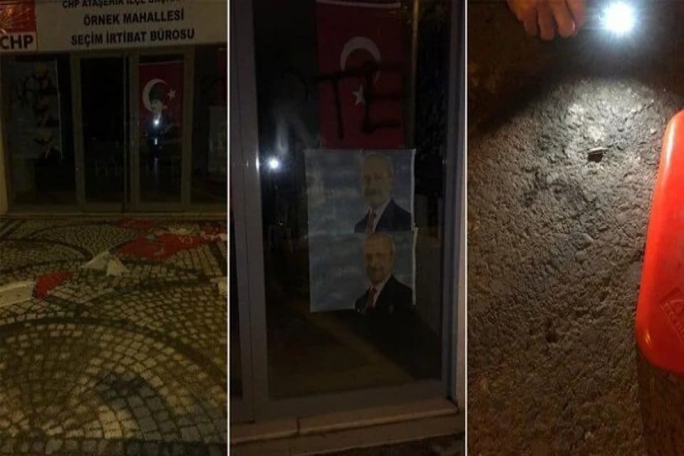CHP'nin Ataşehir'deki Se&ccedil;im İrtibat B&uuml;rosu'nda 19 Nisan tarihinde flamaları kesen,