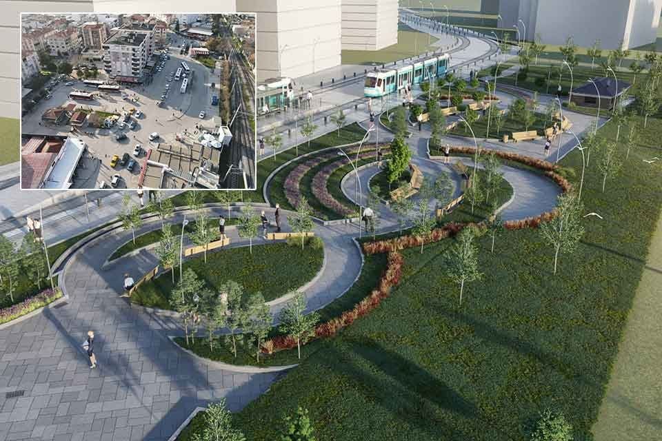 İzmir B&uuml;y&uuml;kşehir Belediyesi tarafından yapımı s&uuml;ren &Ccedil;iğli Tramvay Hattı &ccedil;alışmaları