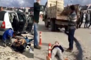 Aydın'ın Kuşadası ilçesinde, iddiaya göre, ters şeride giren kamyonet, karşı