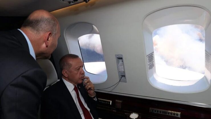 Cumhurbaşkanı Erdoğan yangın bölgesini havadan inceledi