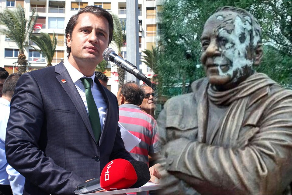 CHP İzmir il Başkanı Y&uuml;cel'den Buca'da Gazeteci Bekir Coşkun'un heykeline