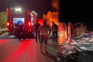 İzmir'in Selçuk ilçesinde, seyir halindeki TIR sürücüsünün direksiyon hakimiyetini kaybetmesi