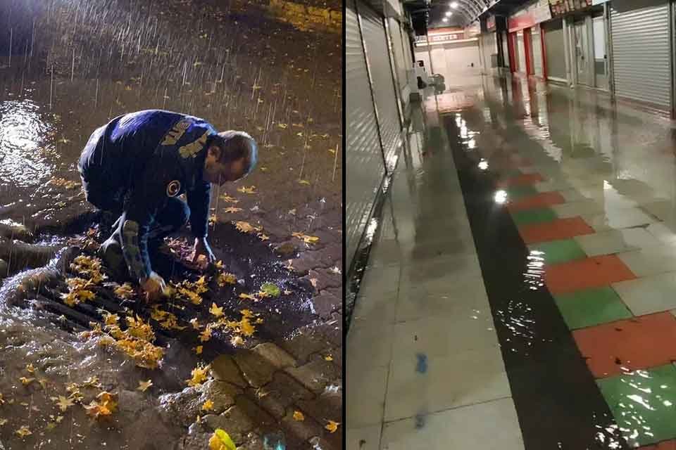 Muğla'nın Marmaris il&ccedil;esinde etkili olan sağanak yağış nedeniyle cadde, sokaklar