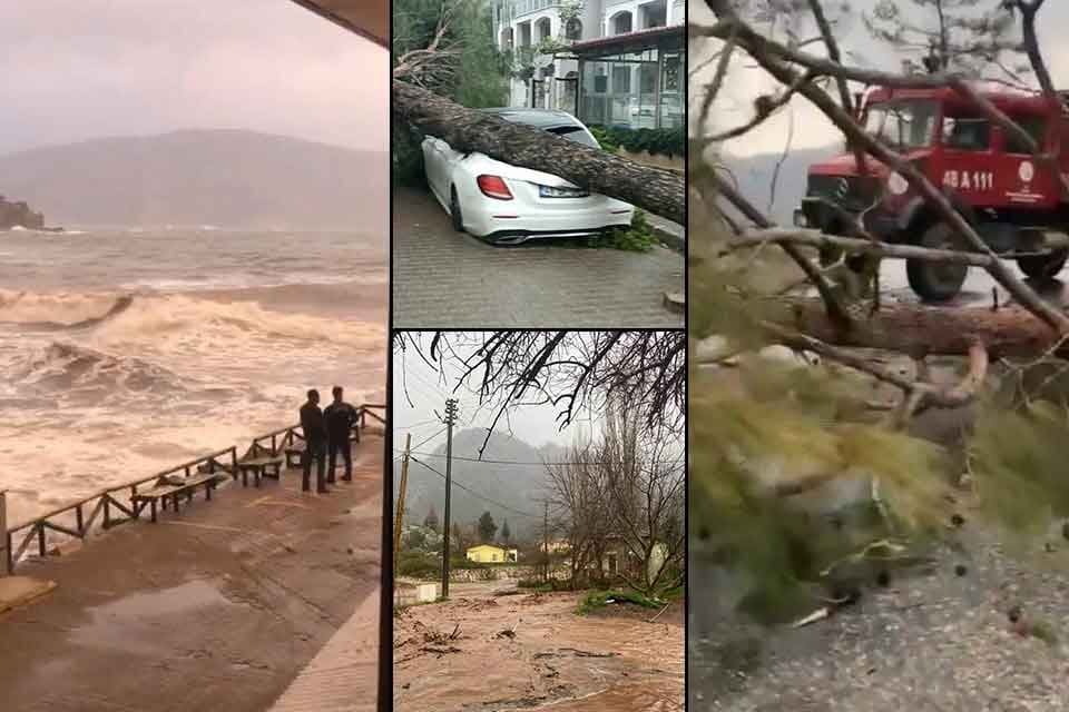 Muğla'nın Marmaris il&ccedil;esinde sağanak ve fırtına etkili olurken, dereler taştı,