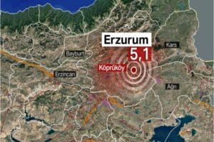 Erzurum K&ouml;pr&uuml;k&ouml;y'de saat 15.40'ta 5,1 b&uuml;y&uuml;kl&uuml;ğ&uuml;nde bir deprem meydana geldi.