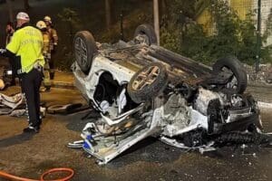 İstanbul &Uuml;mraniye'de TEM Otoyolu'nda k&ouml;pr&uuml;den d&uuml;şen otomobilin s&uuml;r&uuml;c&uuml;s&uuml; hayatını kaybetti,