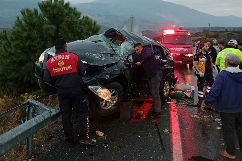 AYDIN'ın Çine ilçesinde, kontrolden çıkan otomobilin takla atıp karşı şeride