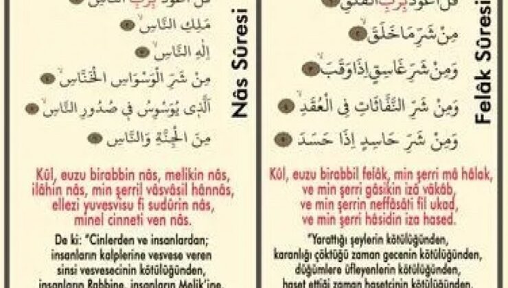 Felak ve Nas suresi Arapça ve Türkçe okunuşu, anlamı nedir