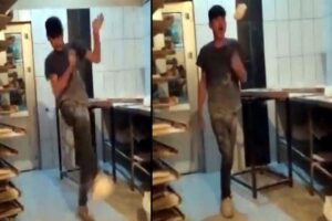 Van'da bir fırın çalışanları ekmek yapmak için hazırlanan hamuru top