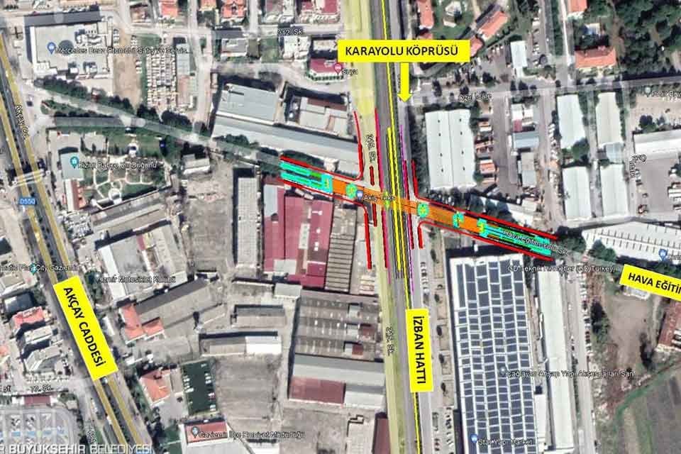 İzmir B&uuml;y&uuml;kşehir Belediyesi Gaziemir&rsquo;de trafik yoğunluğunu azaltacak &uuml;st ge&ccedil;it inşaatı