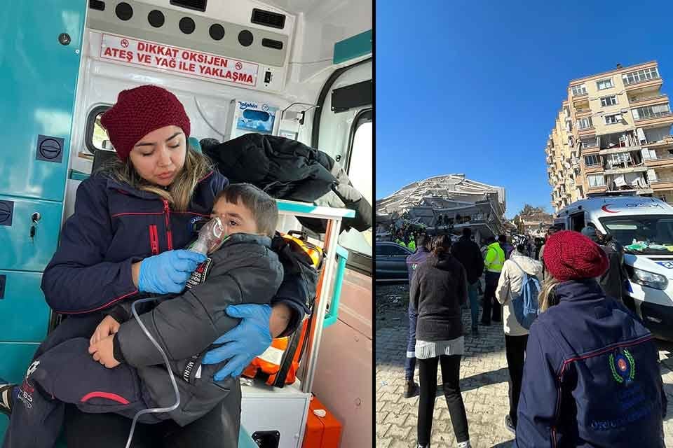 Gaziemir Belediyesi, sağlık ekibi ve ambulansıyla depremzedelere acil sağlık hizmeti