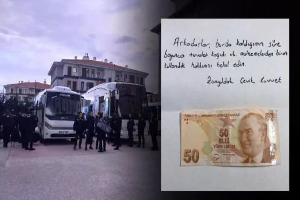 D&uuml;zce'deki&nbsp;deprem&nbsp;sonrası&nbsp;Zonguldak'tan gelip, &ccedil;alışmalara katılan polisler, kaldıkları yurttan ayrılmadan &ouml;nce 'Burada
