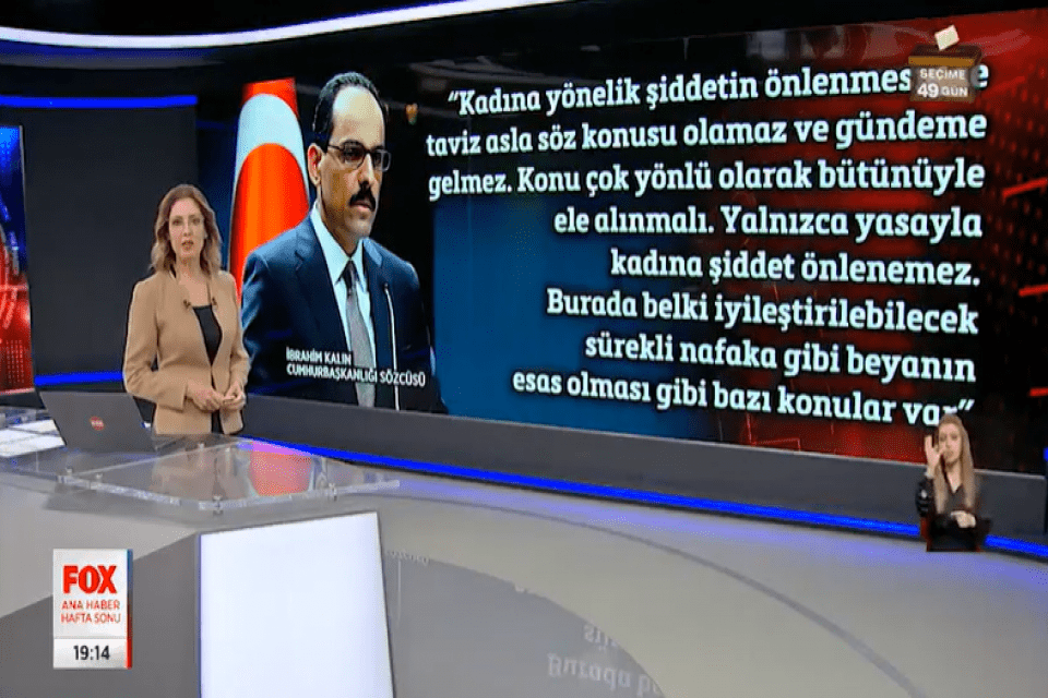 FOX TV Haftasonu spikeri&nbsp;G&uuml;lbin Tosun,&nbsp;&nbsp;Cumhurbaşkanlığı&nbsp;S&ouml;zc&uuml;s&uuml;&nbsp;İbrahim Kalın'ın, "Yalnızca yasayla kadına şiddet