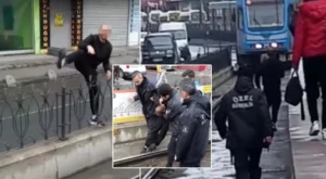Sultangazi'de &ccedil;evreye rahatsızlık veren kişi, tramvay yoluna girerek seferlerin aksamasına