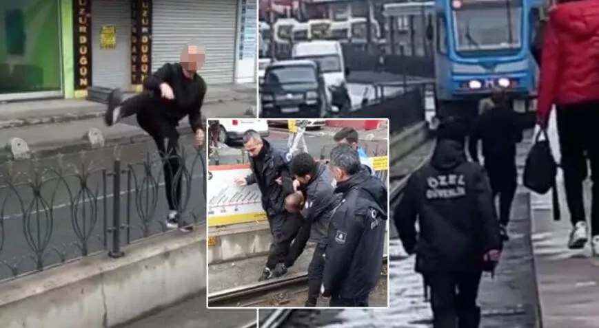 Sultangazi'de &ccedil;evreye rahatsızlık veren kişi, tramvay yoluna girerek seferlerin aksamasına