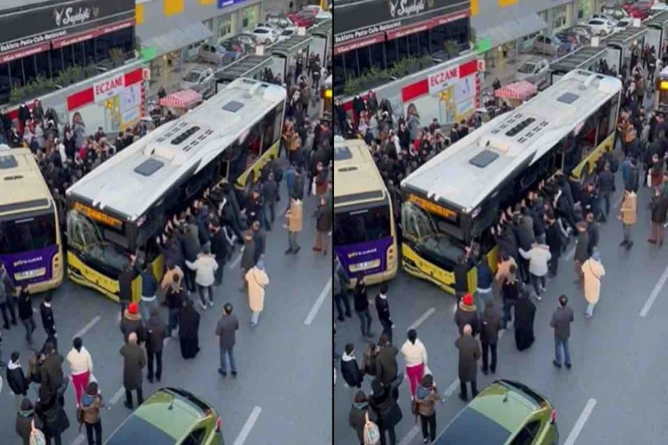 İstanbul'da Bah&ccedil;elievler'de İETT otob&uuml;s&uuml;n&uuml;n yolcu durağına girdiği ve yaralıların olduğu