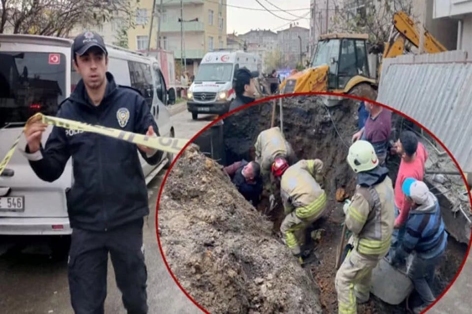 Sultanbeyli'de 3 katlı bina inşaatı önünde alt yapı çalışması yapılırken