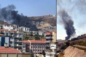 İZMİR'in Bayraklı il&ccedil;esinde TOKİ şantiyesinde yangın &ccedil;ıktı. Yangında, iş&ccedil;ilerin barındığı