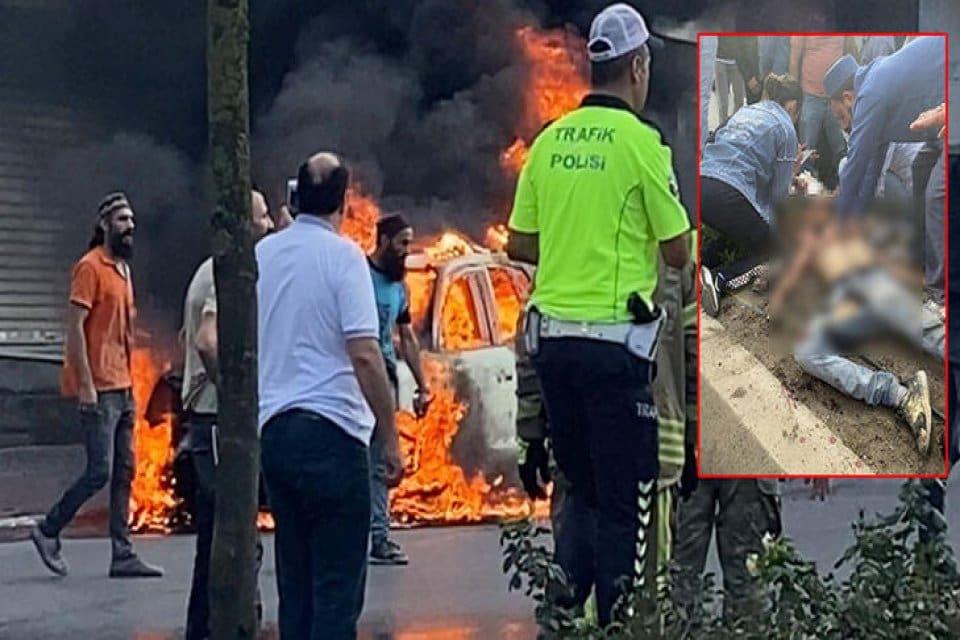 İstanbul &Uuml;mraniye'de, denetim yapan ekiplerin işlem yapmasına sinirlenip otomobilini yakan
