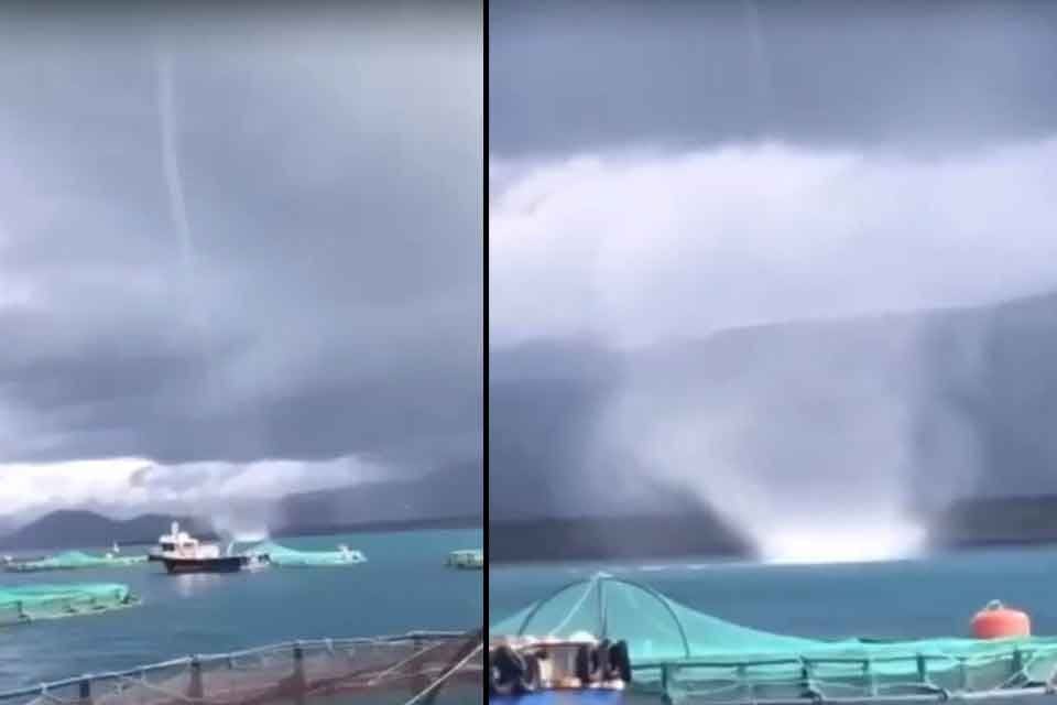 İzmir'in &Ccedil;eşme il&ccedil;esi a&ccedil;ıklarında hortum oluştu; o anlar cep telefonu