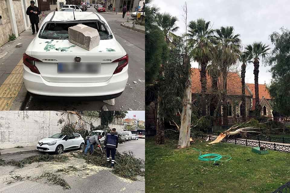 İZMİR'de etkili olan kuvvetli r&uuml;zgar ve fırtına, hayatı olumsuz etkiliyor.