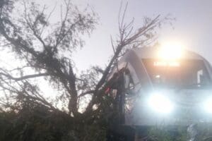 Manisa'da, Uşak'tan İzmir y&ouml;n&uuml;ne gitmekte olan trenin &uuml;zerine, ge&ccedil;işi sırasında&nbsp;s&ouml;ğ&uuml;t