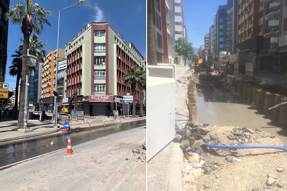 İzmir B&uuml;y&uuml;kşehir Belediyesi, Kemeraltı b&ouml;lgesinde aşırı yağışlarda meydana gelen su