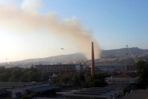 İzmir'in Karşıyaka ilçesinde orman yangını çıktı. Orman yangınına havadan ve