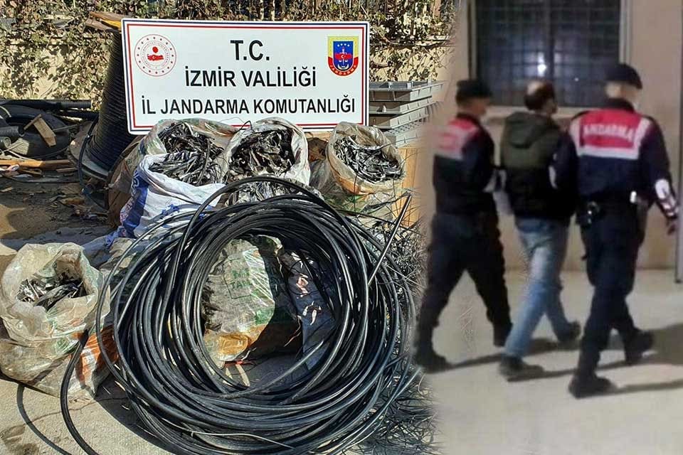 İzmir'in Kiraz ve &Ouml;demiş il&ccedil;elerinde iletişim kablolarını &ccedil;alan 2 kişi