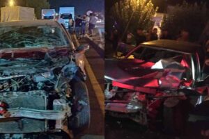  Manisa’nın Turgutlu ilçesinde, 1 kamyonet ile 2 otomobilin karıştığı kazada 4