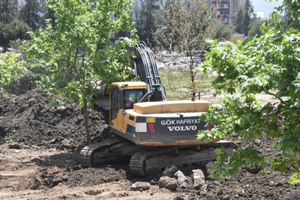 Karşıyaka il&ccedil;esinde, park yapılacak arazideki bazı &ccedil;ınar ağa&ccedil;larının s&ouml;k&uuml;lmesi tepki