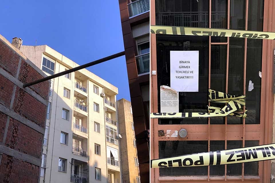 İZMİR'ide temel kazısı sırasında yan binada kayma meydana geldiği iddiası