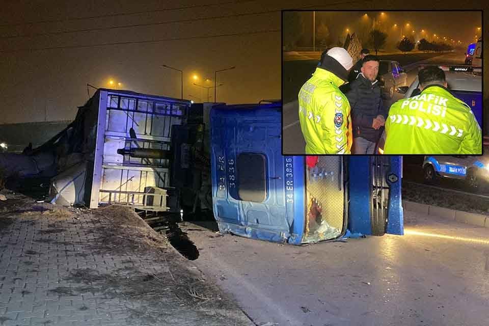 K&Uuml;TAHYA'da TIR'ın devrilmesi ile yaralanan alkoll&uuml; şof&ouml;r Nusret Yamık'a, yardım