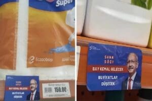 Market raflarındaki "Erdoğan sayesinde" yazılı etiketler nedeniyle tasarımcı Mahir Akkoyun'un